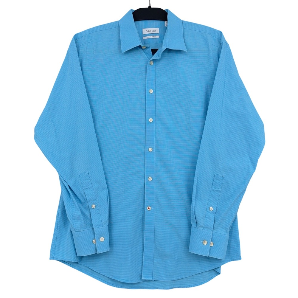 Calvin Klein Extreme Slim Fit Men 16.5 32/33 Cotton Lycra Blue‎ Dress Shirt